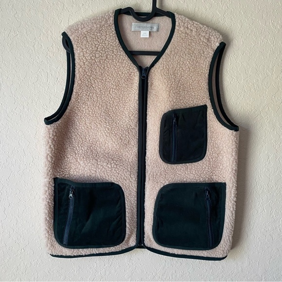 Outerknown | Women's Fleece Full Zip Vest Size Medium Tan Green - Picture 1 of 5
